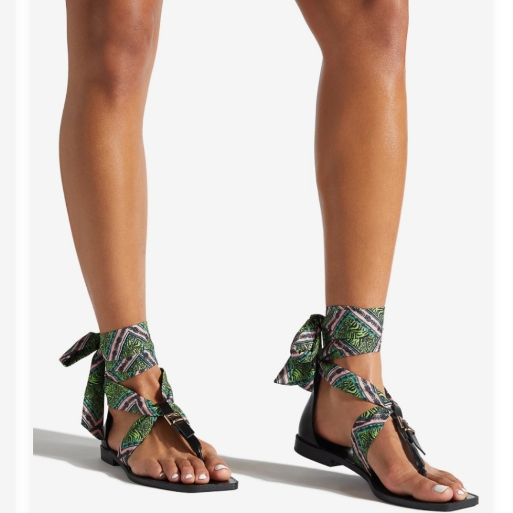 Fifer Green Print Flat Sandals
